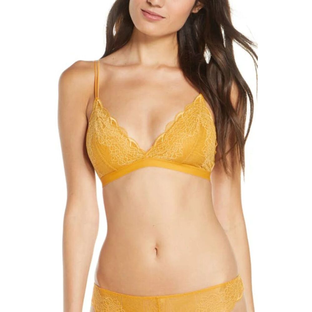 Madewell Unlined Lace Bralette - Mustard - Large
